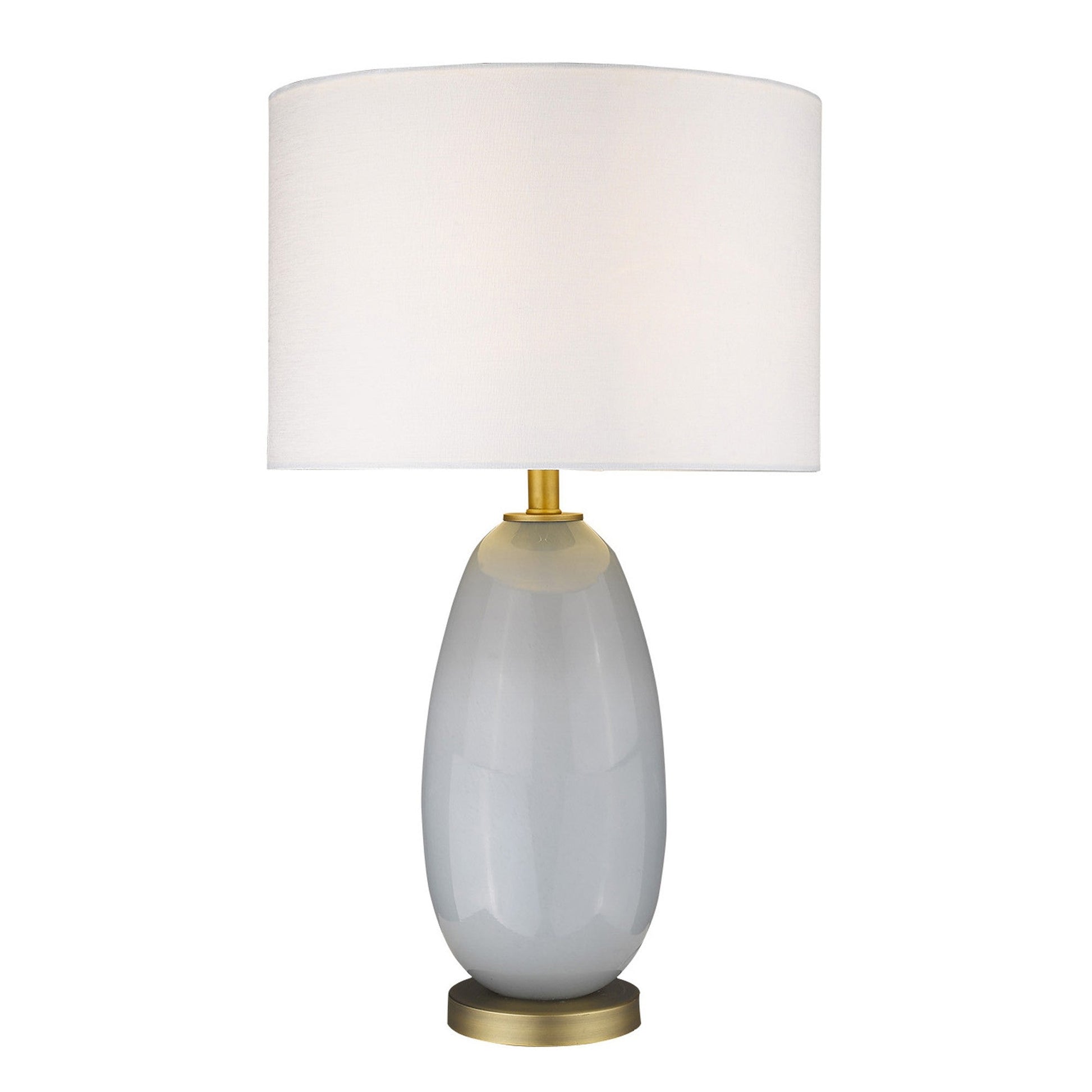HomeRoots 29" Column Table Lamp With White Drum Shade in Brass Metal Finish