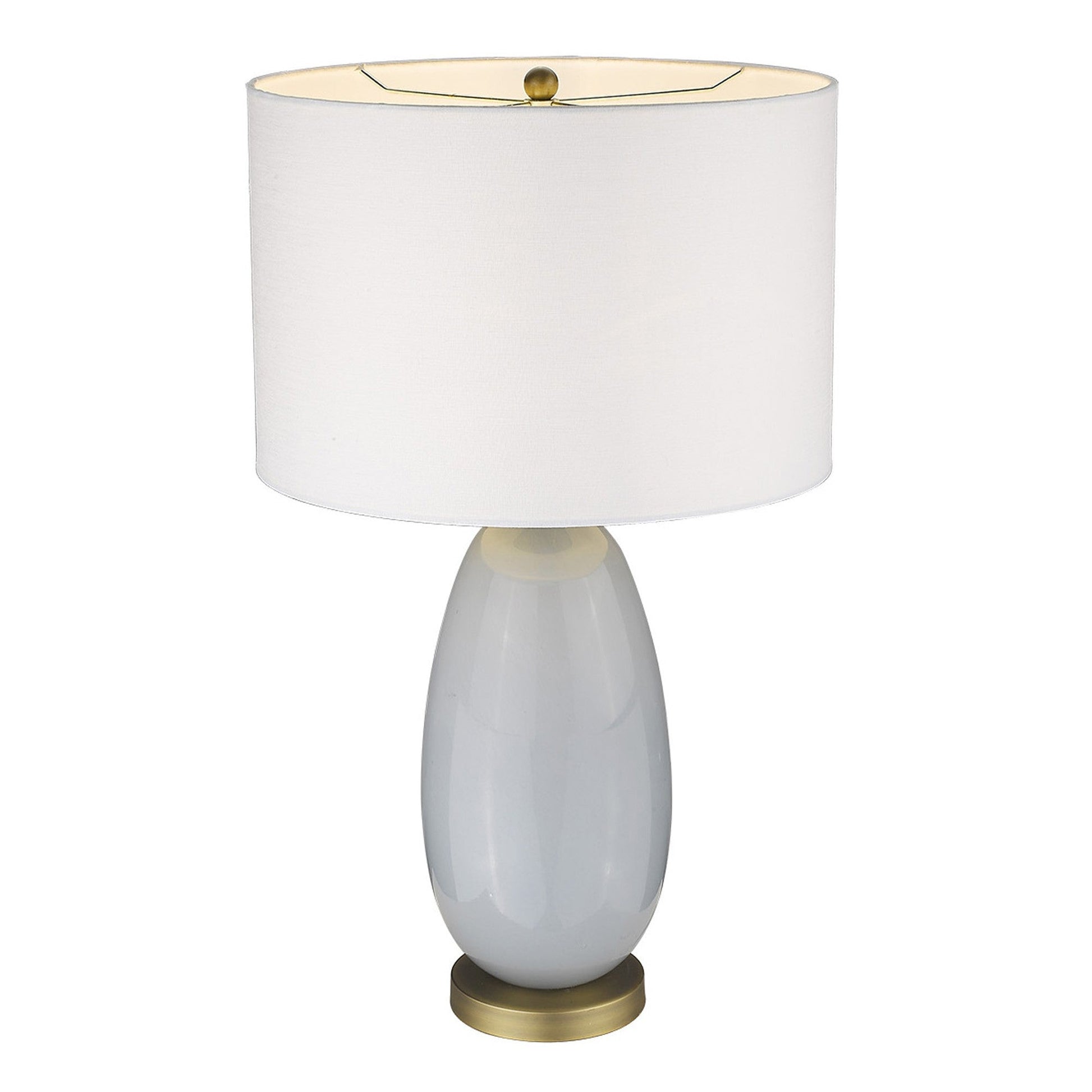 HomeRoots 29" Column Table Lamp With White Drum Shade in Brass Metal Finish