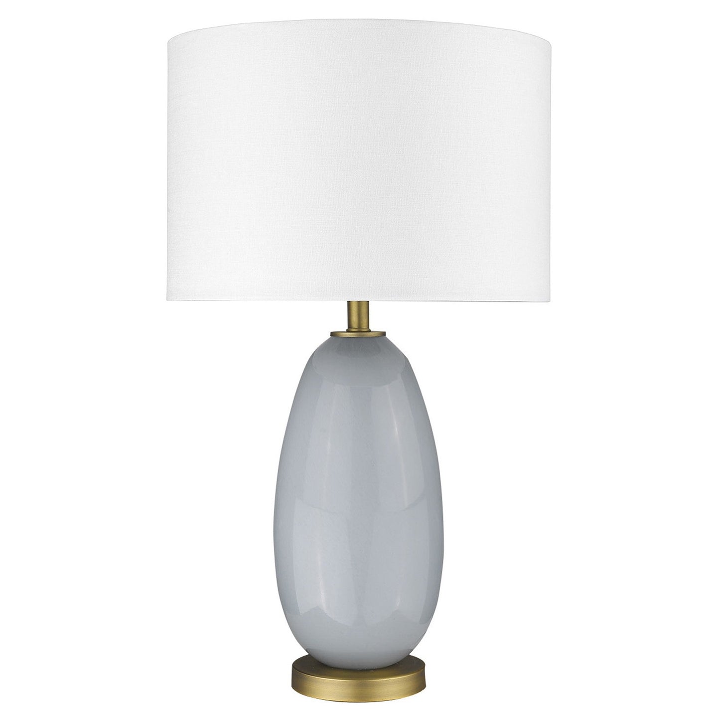 HomeRoots 29" Column Table Lamp With White Drum Shade in Brass Metal Finish