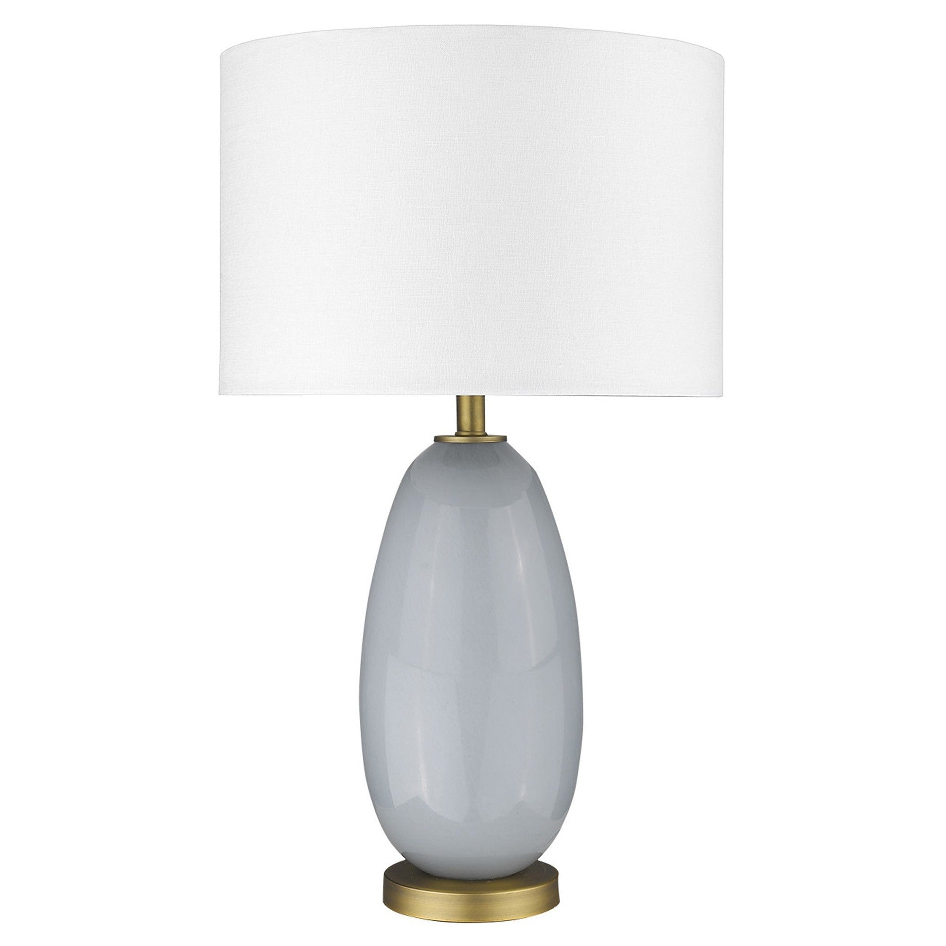 HomeRoots 29" Column Table Lamp With White Drum Shade in Brass Metal Finish