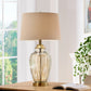 HomeRoots 29" Golden Hue Glass Table Lamp With Cream Fabric Shade