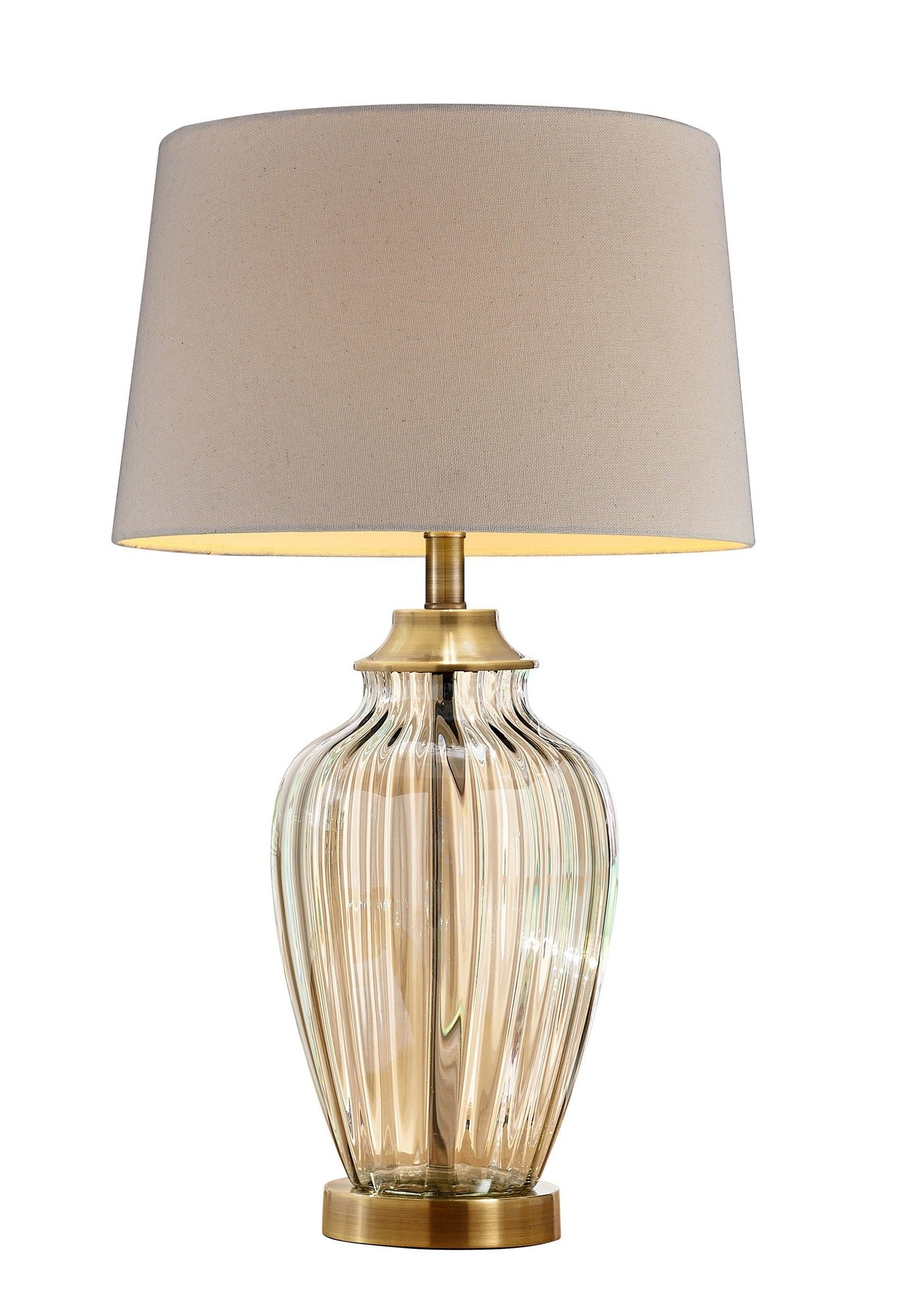 HomeRoots 29" Golden Hue Glass Table Lamp With Cream Fabric Shade