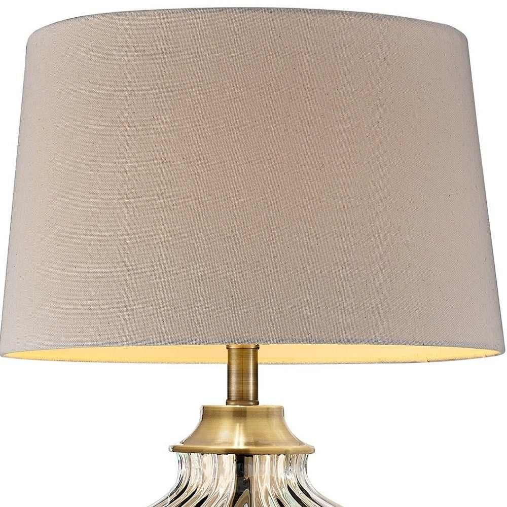 HomeRoots 29" Golden Hue Glass Table Lamp With Cream Fabric Shade