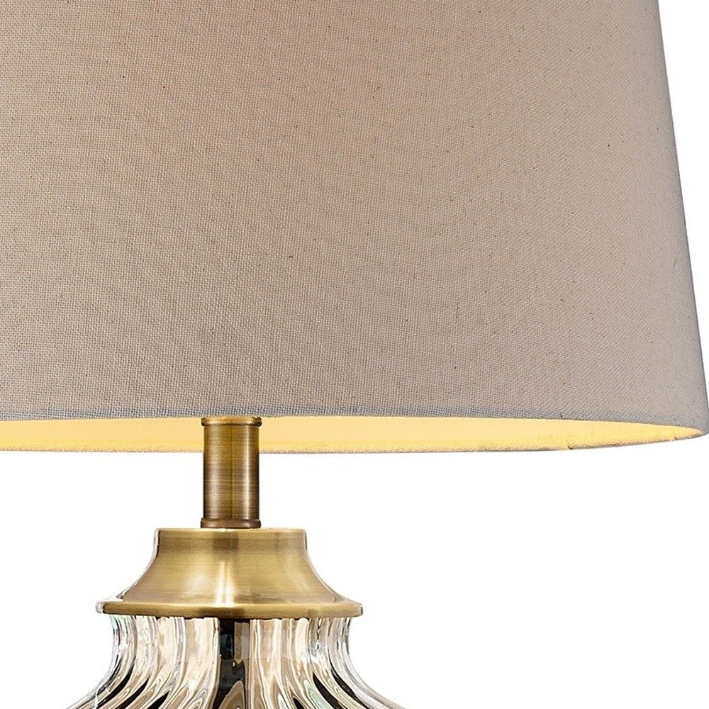 HomeRoots 29" Golden Hue Glass Table Lamp With Cream Fabric Shade