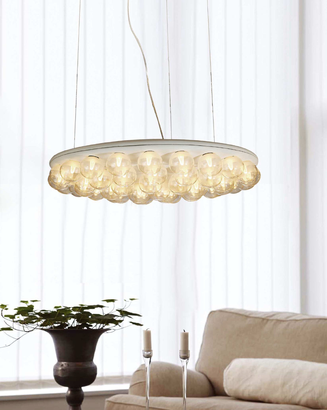 HomeRoots 29" x 29" x 7" Metal Pendant Lamp With White Glass Finish