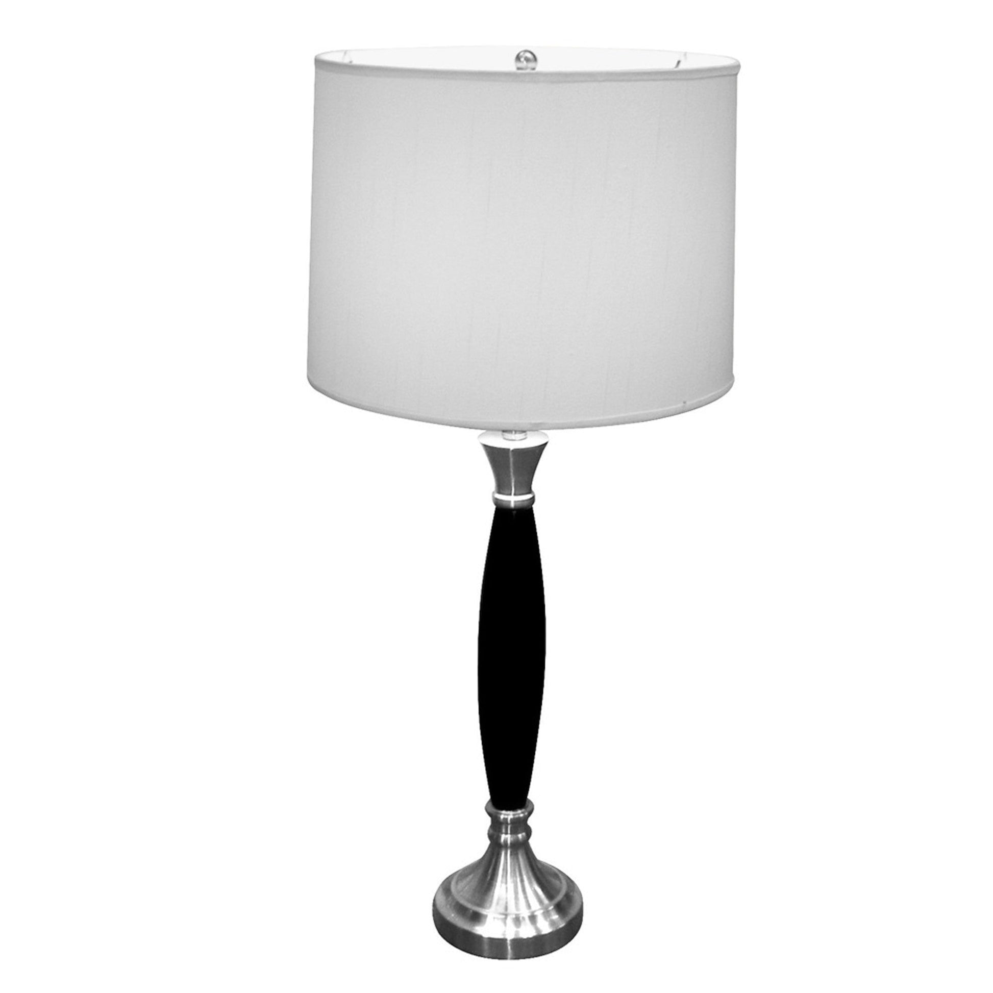 HomeRoots 30" Black Solid Wood Bedside Table Lamp With White Shade