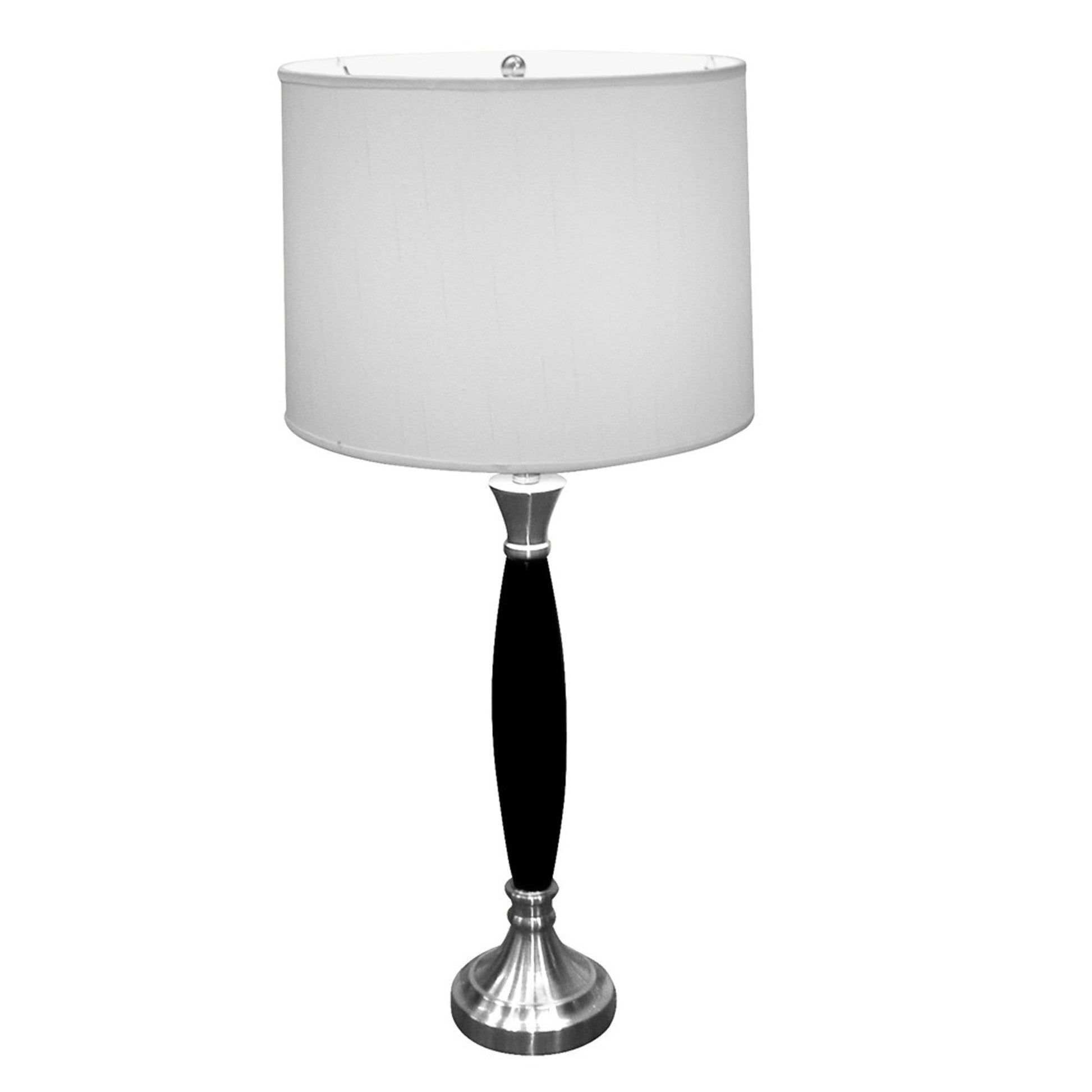 HomeRoots 30" Black Solid Wood Bedside Table Lamp With White Shade