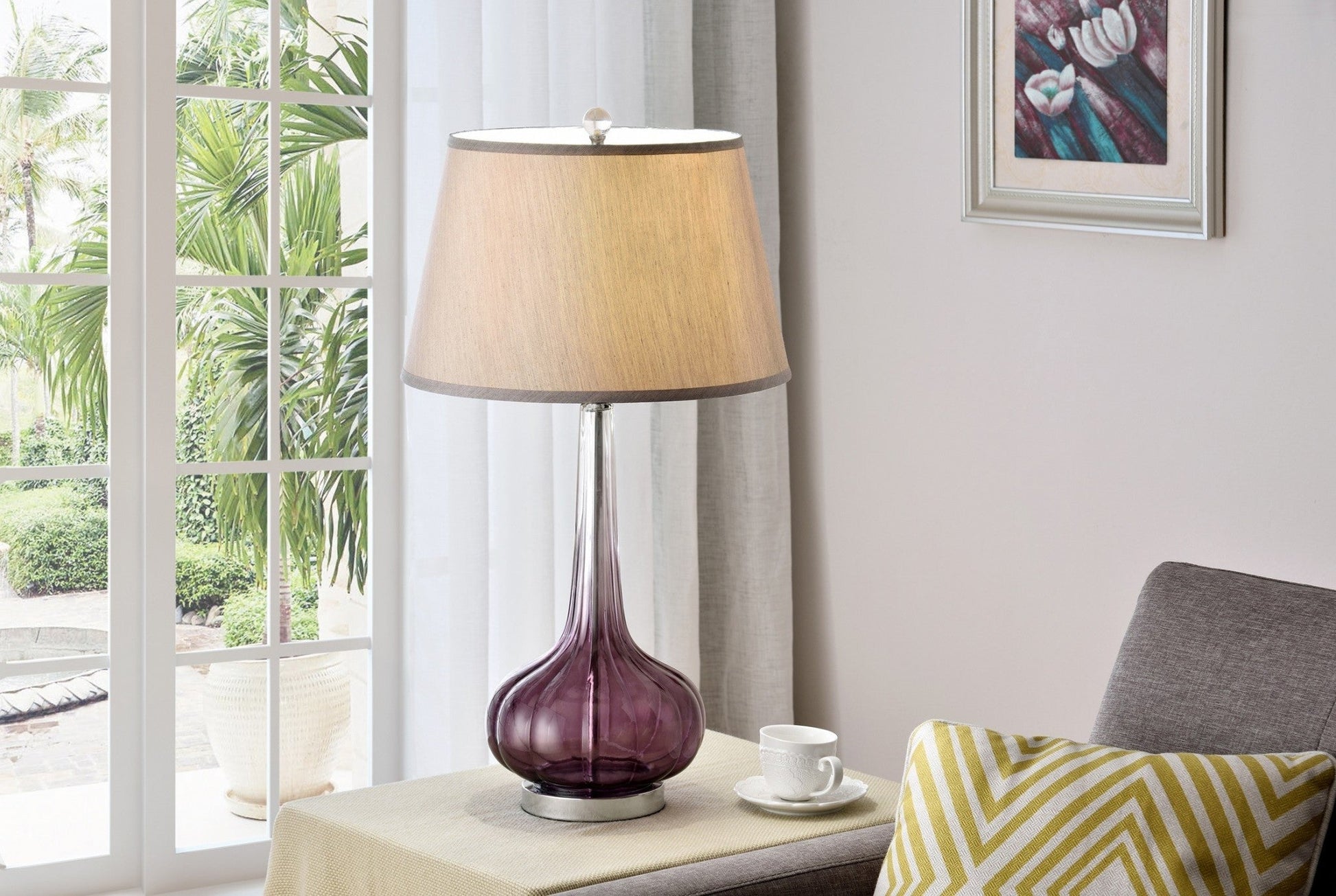 HomeRoots 30" Glass Goblet Table Lamp With Purple Ombre Finish