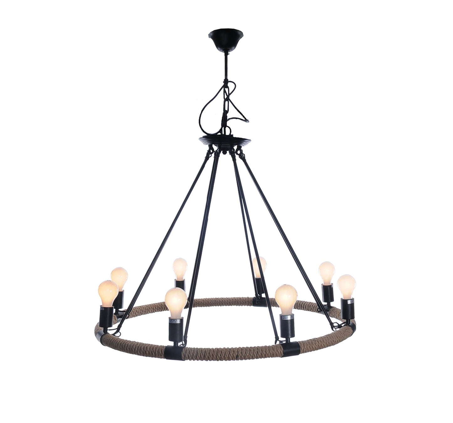HomeRoots 32" x 37" x 32" 8 Bulbs Pendant Lamp With Rope Finish