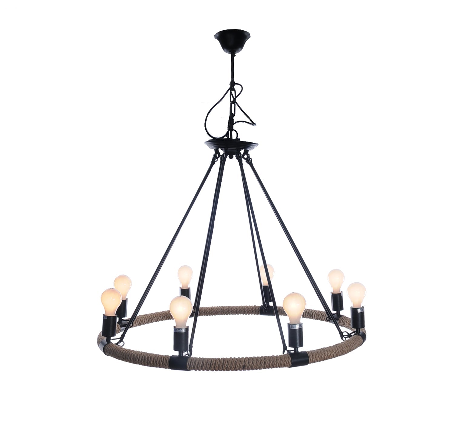 HomeRoots 32" x 37" x 32" 8 Bulbs Pendant Lamp With Rope Finish