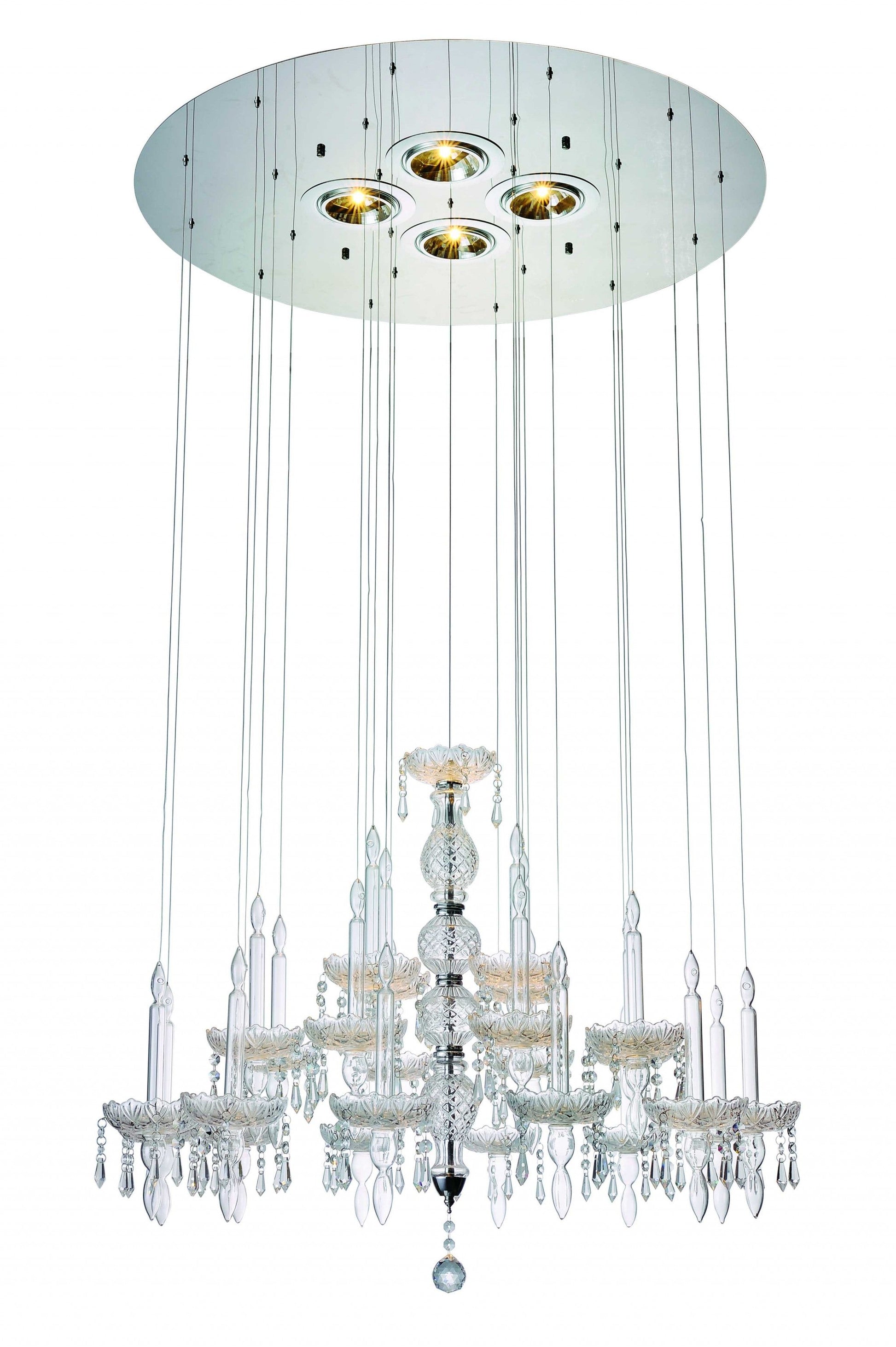 HomeRoots 33" x 33" x 55" Glass Pendant Lamp With Clear Crystal Finish