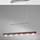 HomeRoots 36" x 11" x 38-69" LED 6 Light Adjustable Pendant With Walnut Wood Finish