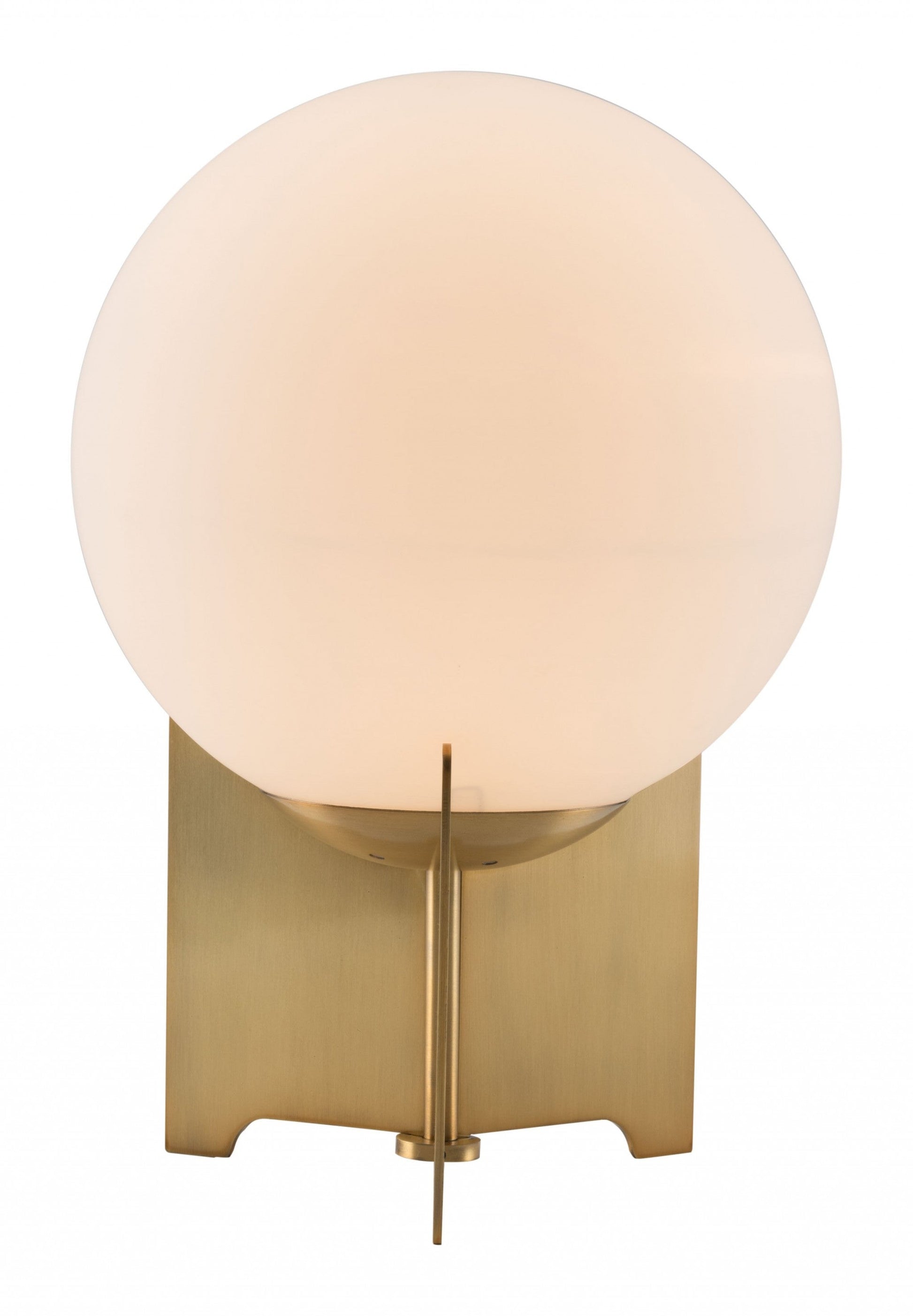 HomeRoots 37" Brass Metal Bedside Table With Off White Globe Shade