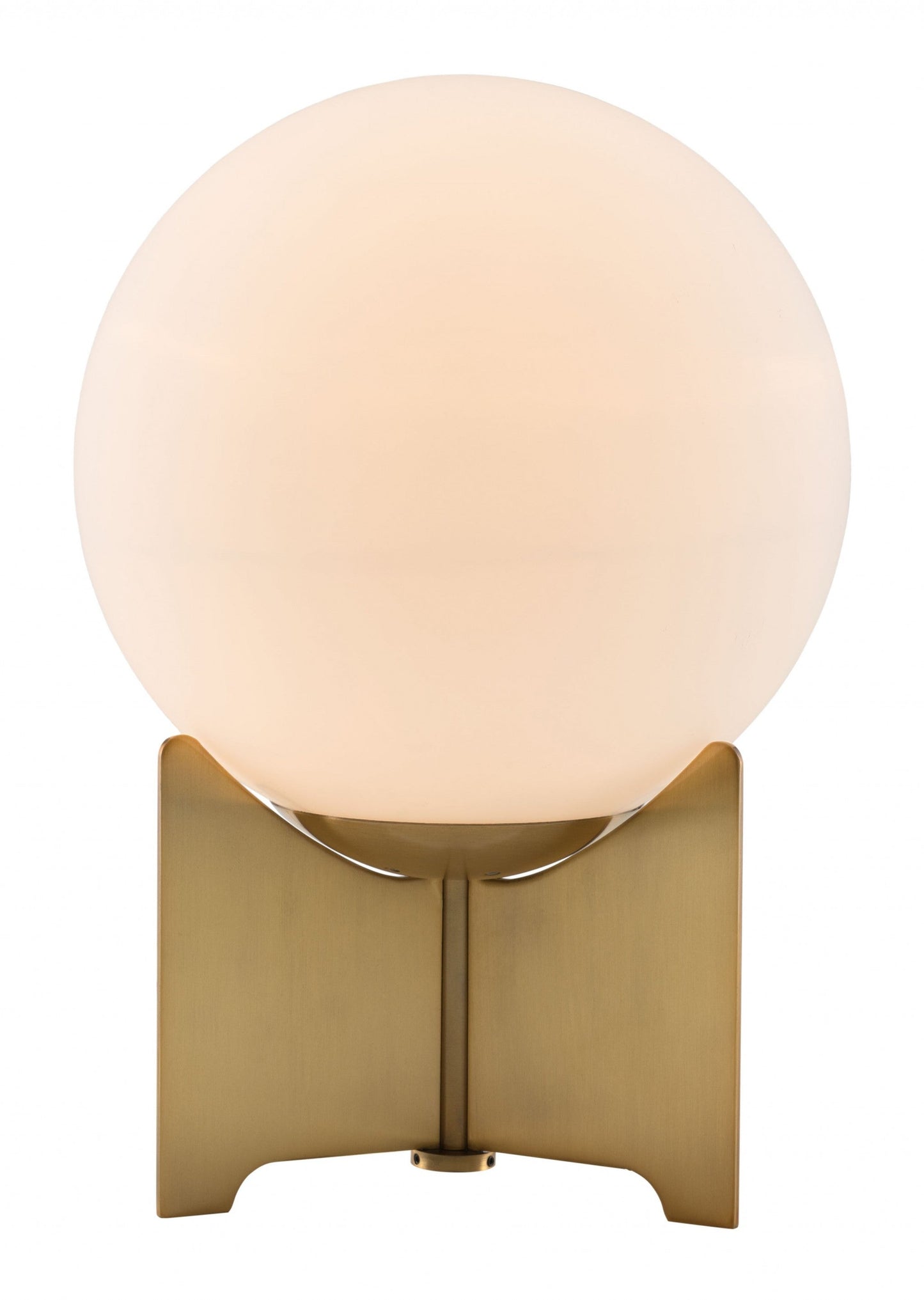 HomeRoots 37" Brass Metal Bedside Table With Off White Globe Shade