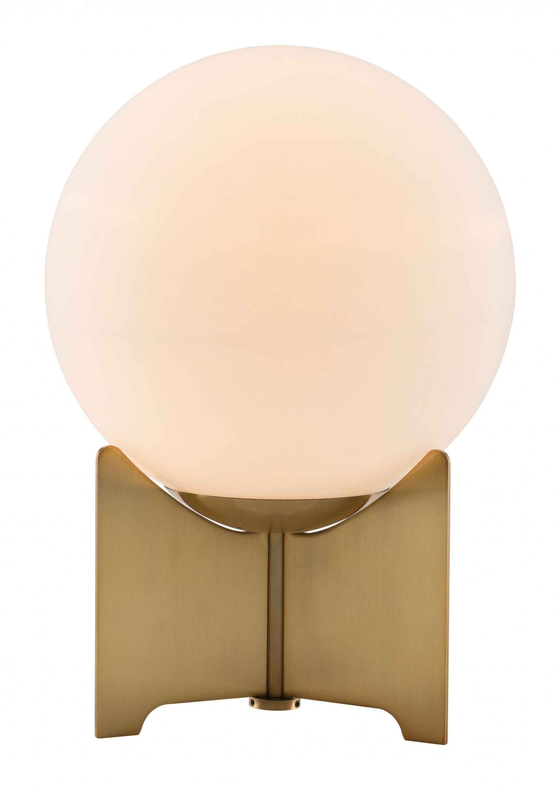 HomeRoots 37" Brass Metal Bedside Table With Off White Globe Shade