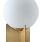 HomeRoots 37" Brass Metal Bedside Table With Off White Globe Shade