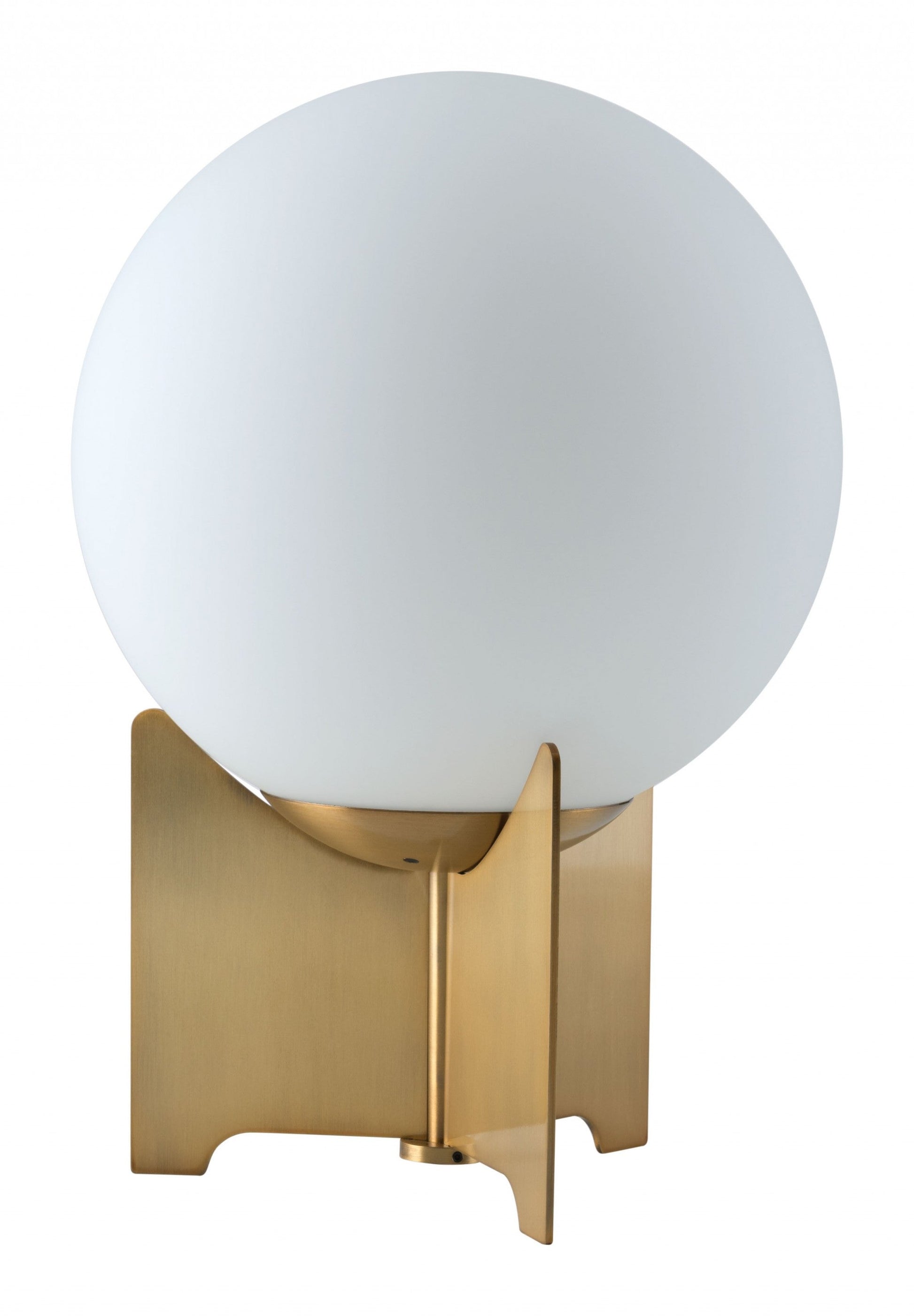 HomeRoots 37" Brass Metal Bedside Table With Off White Globe Shade