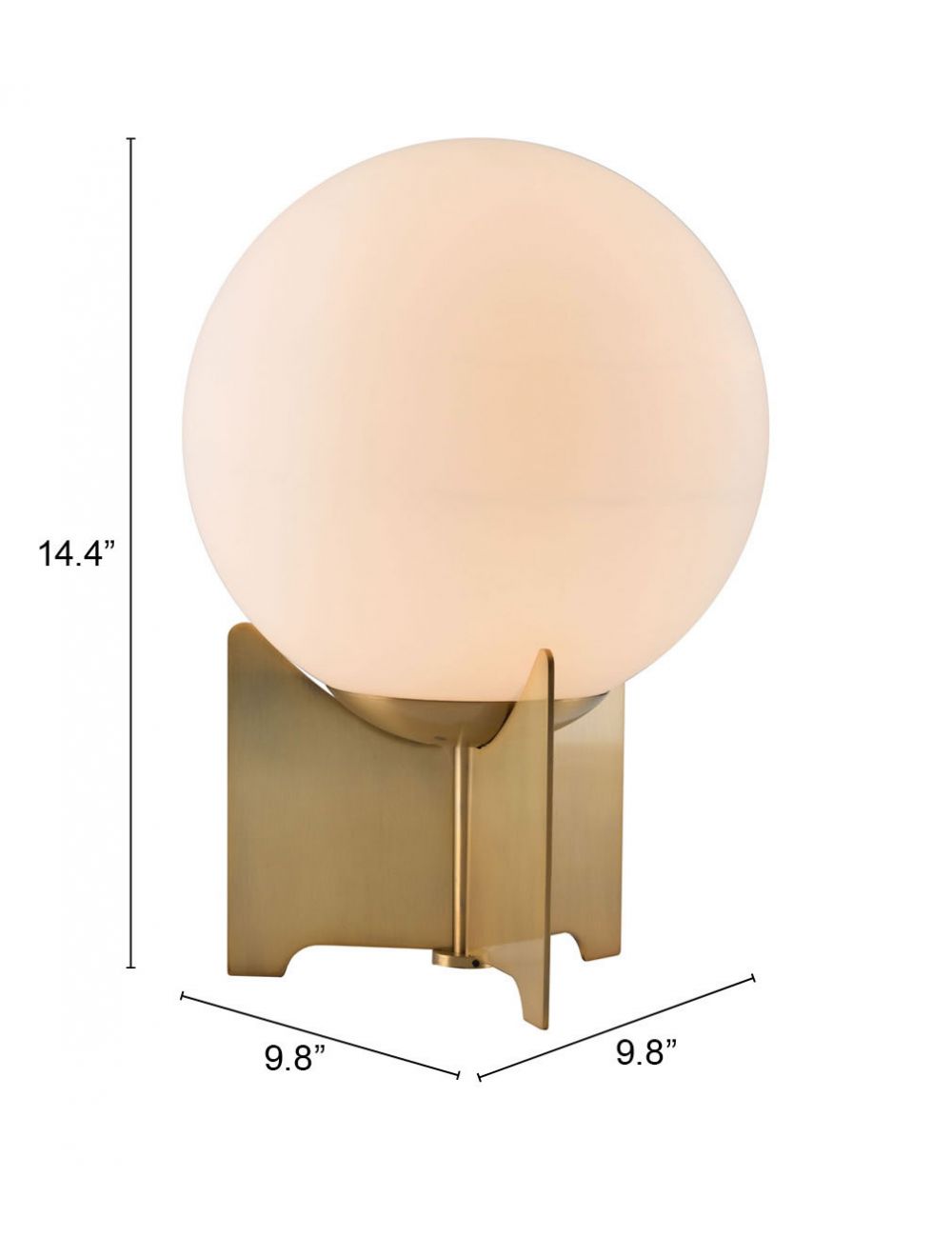 HomeRoots 37" Brass Metal Bedside Table With Off White Globe Shade