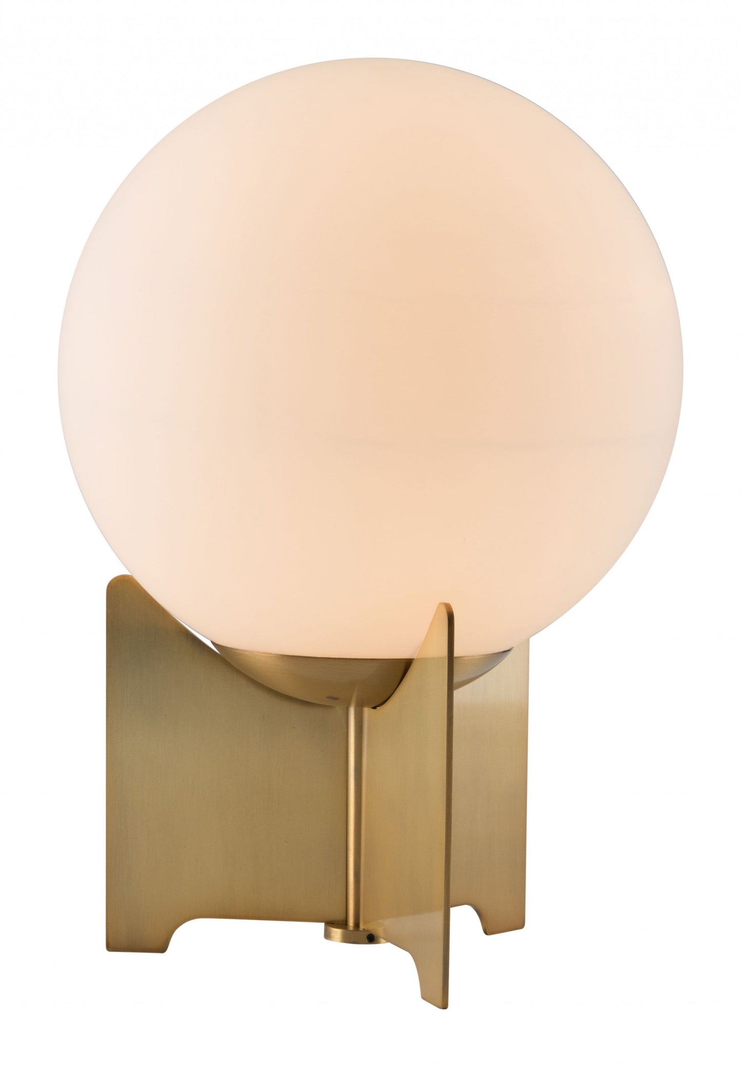 HomeRoots 37" Brass Metal Bedside Table With Off White Globe Shade