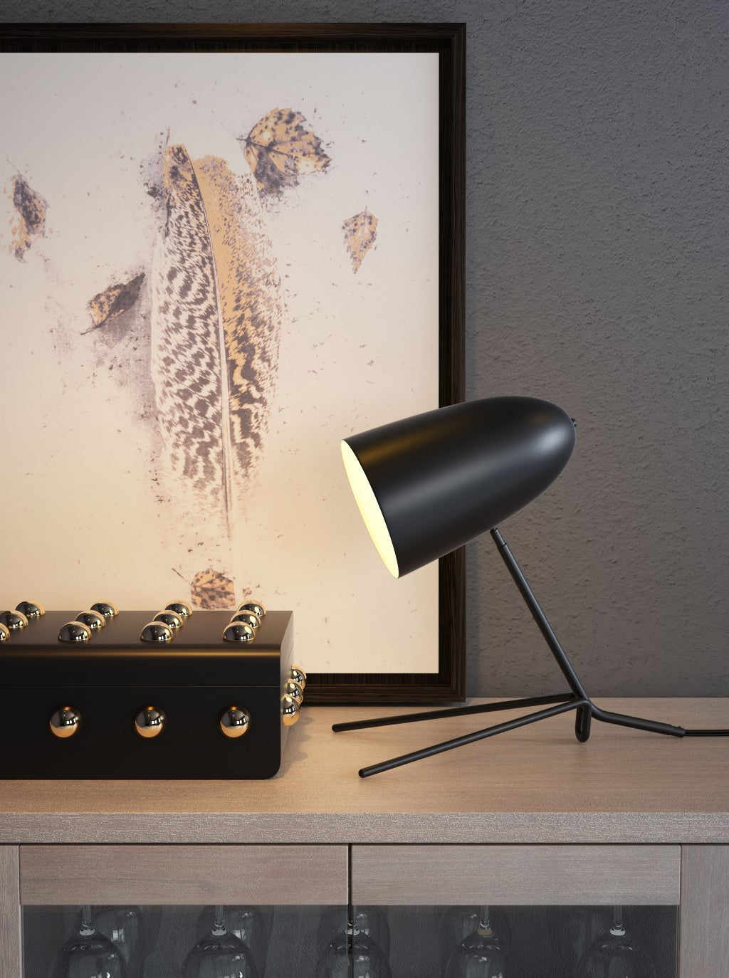 HomeRoots 38" Black Bedside Table Lamp With Dome Shade
