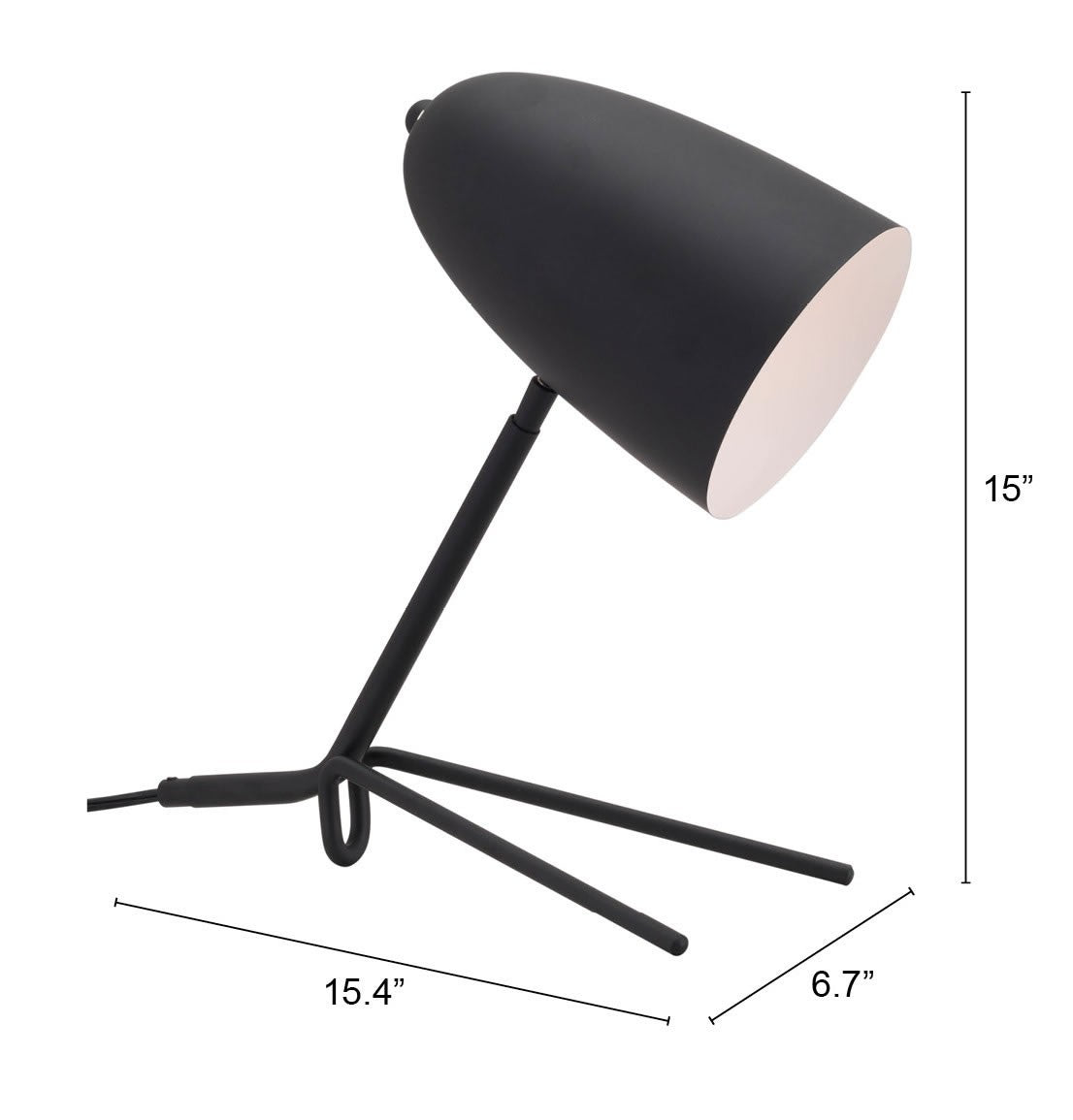 HomeRoots 38" Black Bedside Table Lamp With Dome Shade