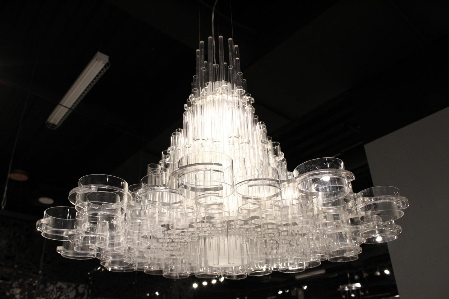 HomeRoots 39" x 39" x 70" Acrylic Pendant Lamp in White Finish