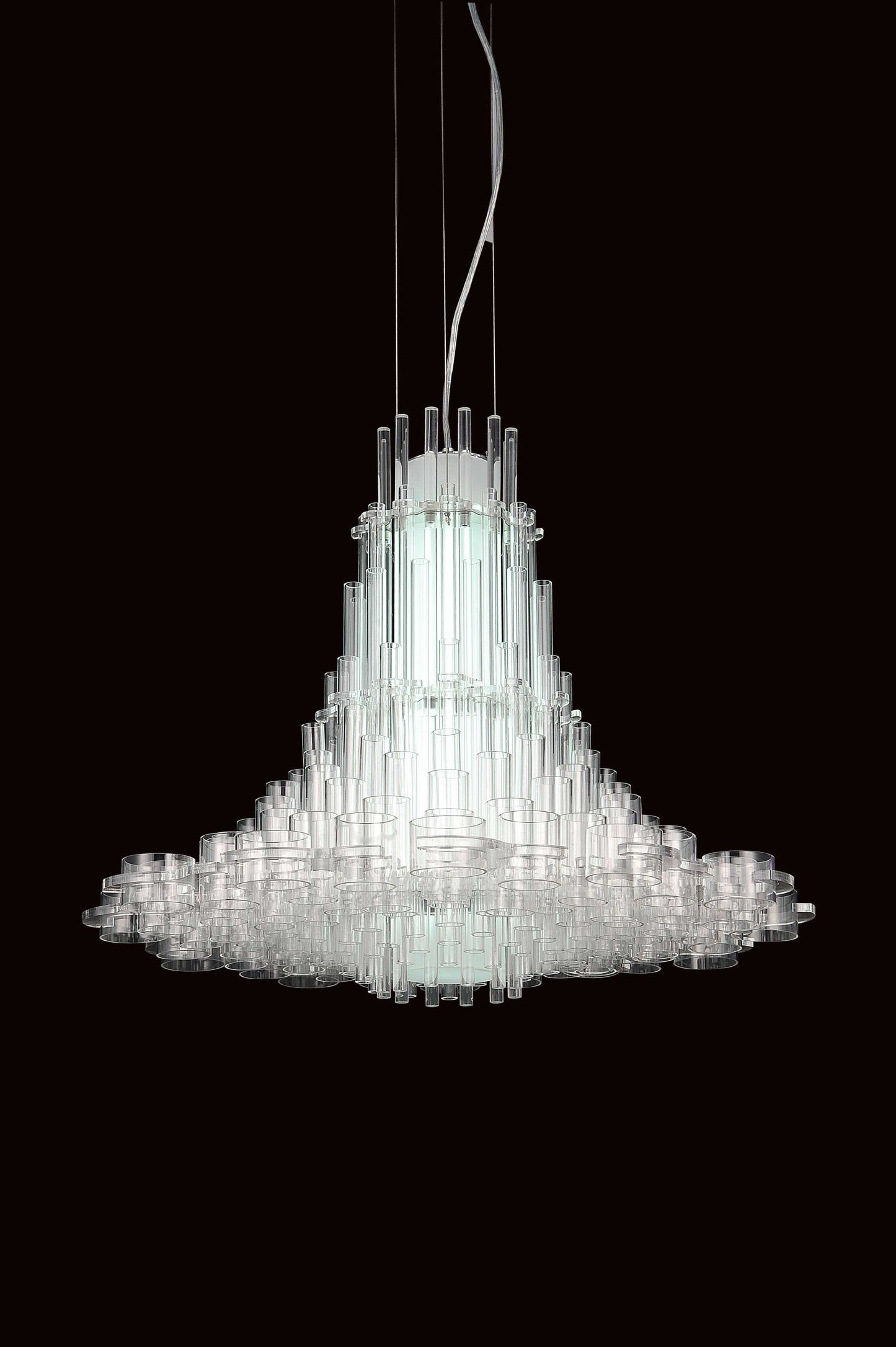 HomeRoots 39" x 39" x 70" Acrylic Pendant Lamp in White Finish
