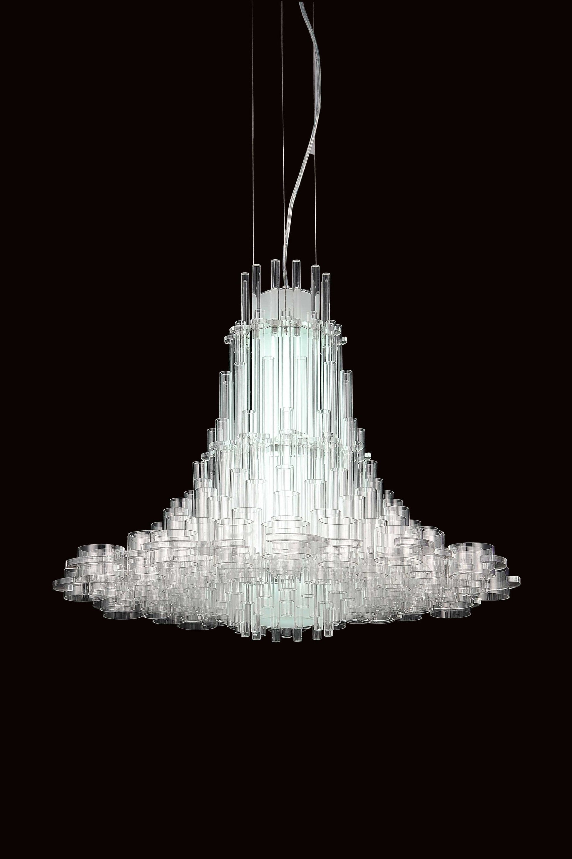 HomeRoots 39" x 39" x 70" Acrylic Pendant Lamp in White Finish