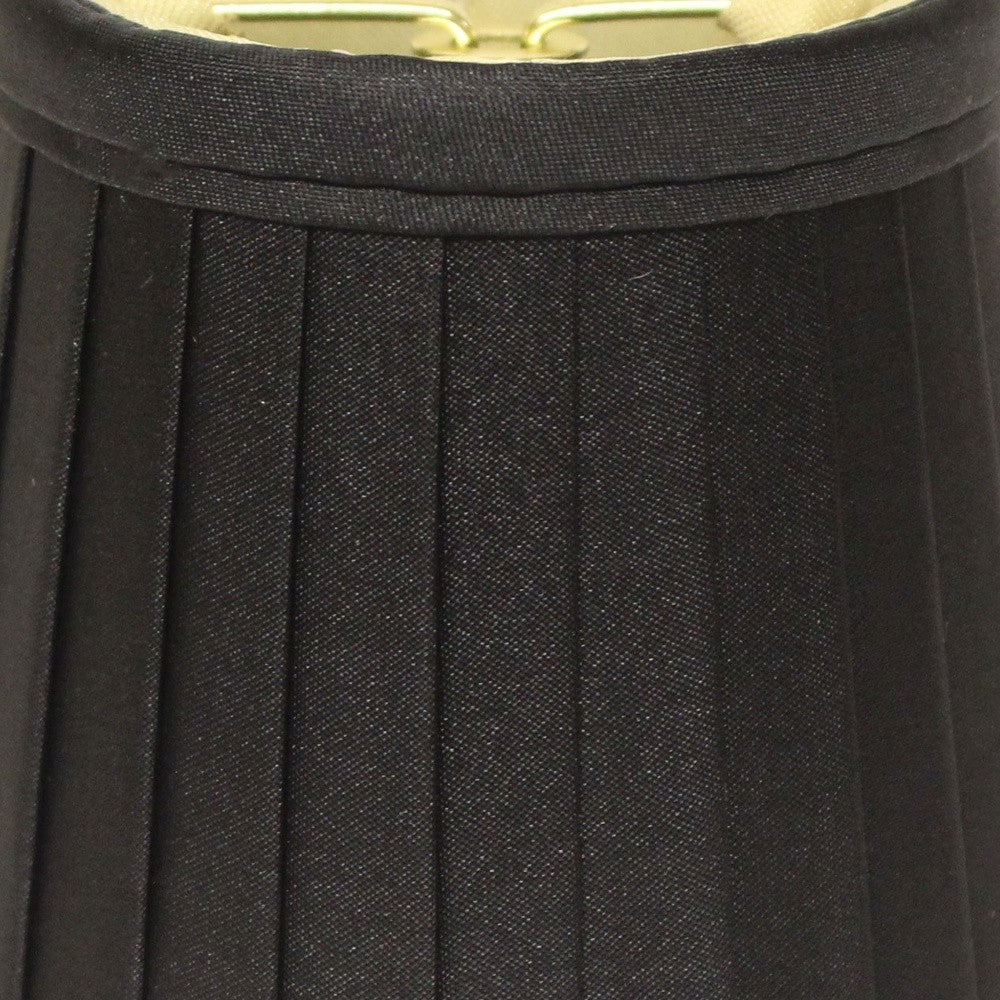 HomeRoots 4" Black and Gold Slanted Pleat Chandelier Silk Lampshades in Set of 6