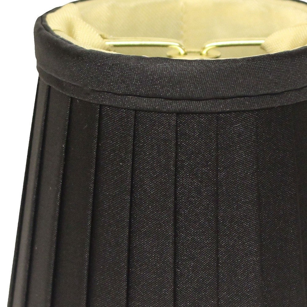 HomeRoots 4" Black and Gold Slanted Pleat Chandelier Silk Lampshades in Set of 6