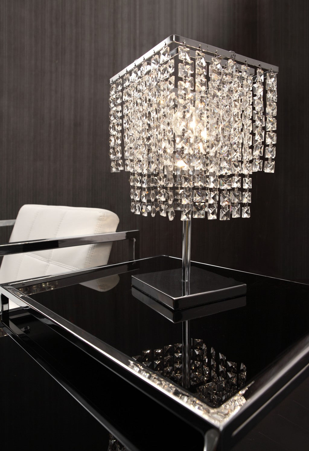 HomeRoots 41" White Metal Bedside Table Lamp With Crystal Shade