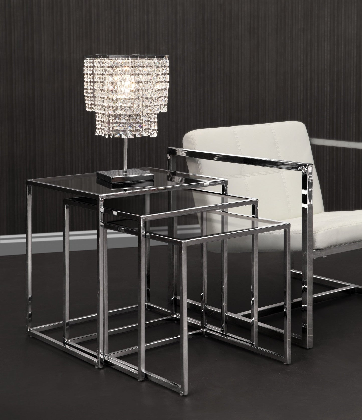 HomeRoots 41" White Metal Bedside Table Lamp With Crystal Shade