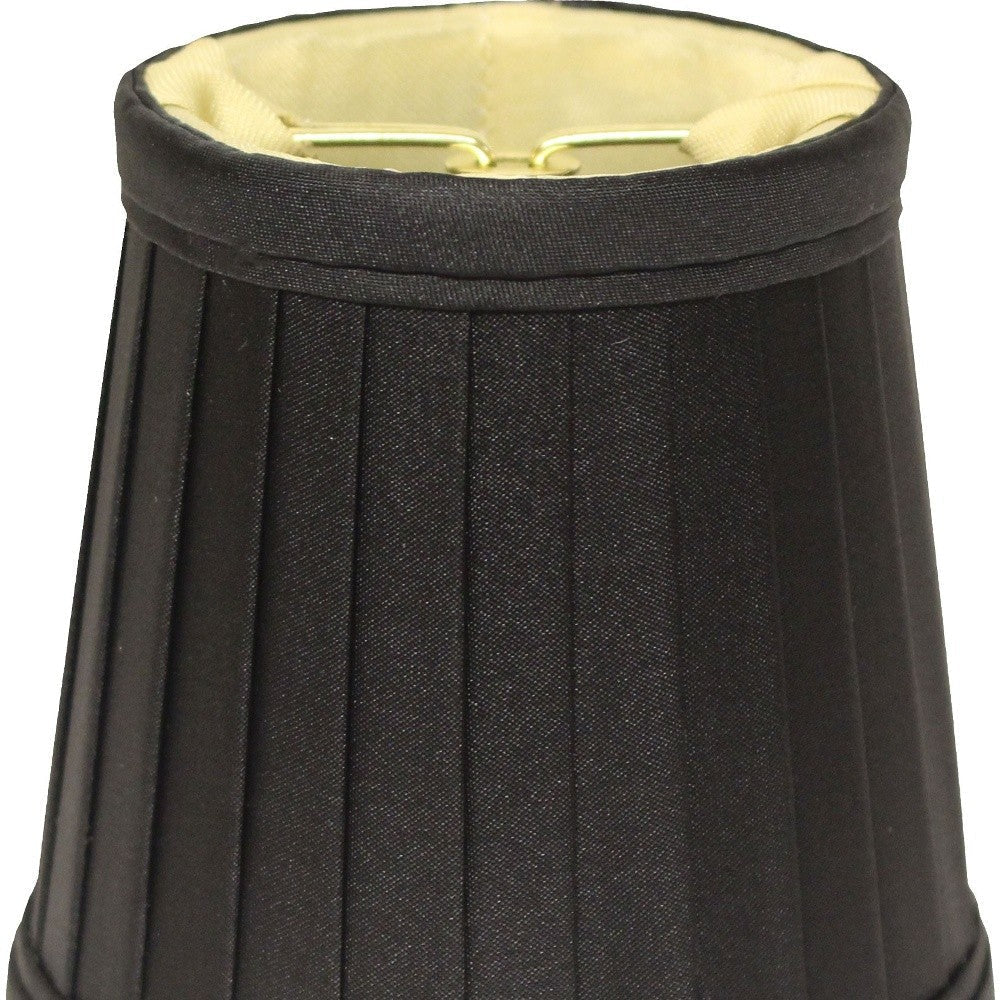 HomeRoots 5" Black and Gold Slanted Pleat Chandelier Silk Lampshades in Set of 6