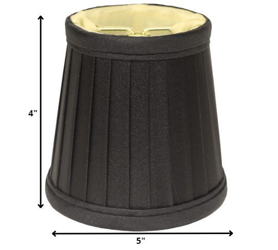HomeRoots 5" Black and Gold Slanted Pleat Chandelier Silk Lampshades in Set of 6