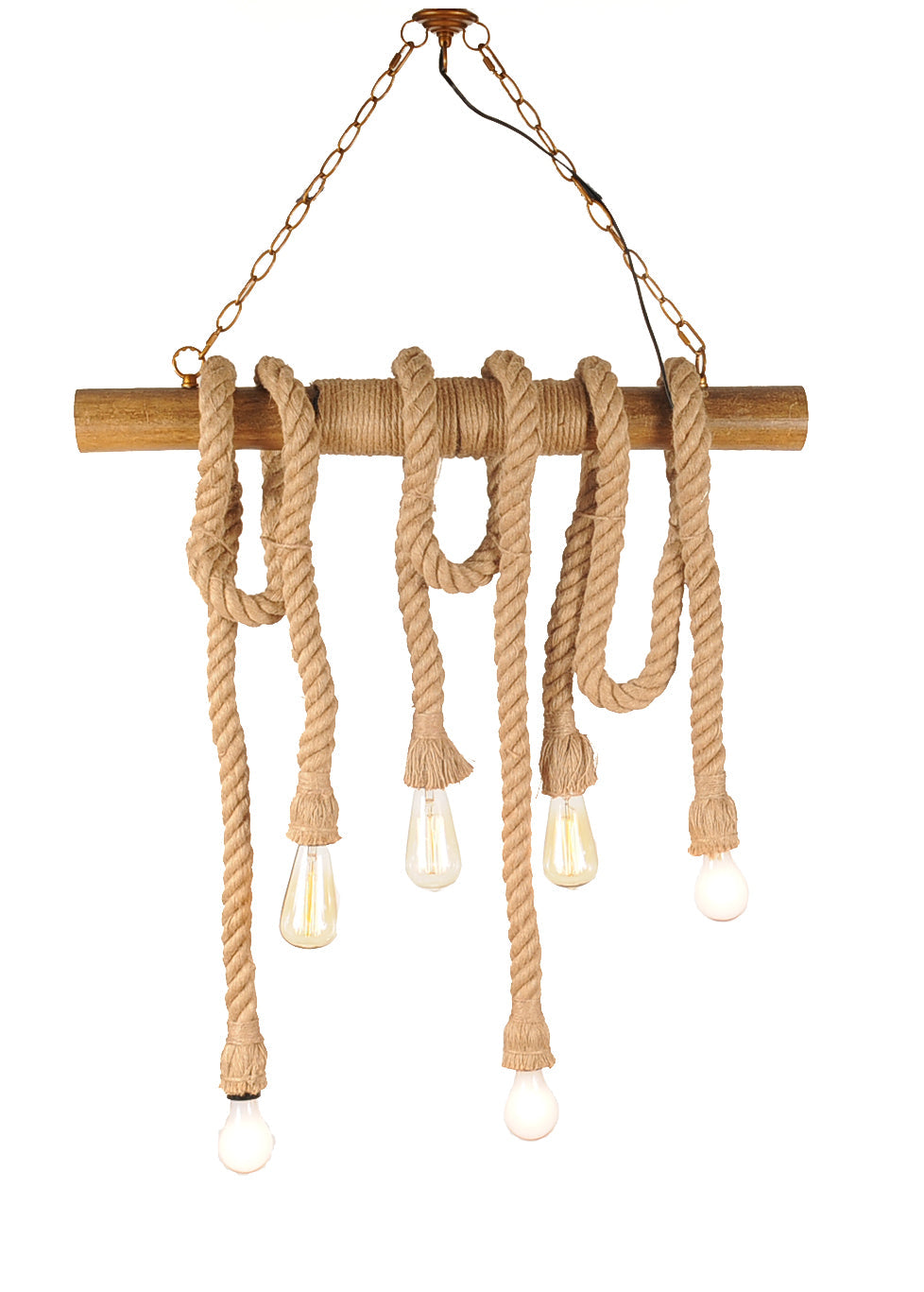 HomeRoots 5" x 30" x 50" 6 Bulbs Medusa Pendant Lamp With Rope Finish