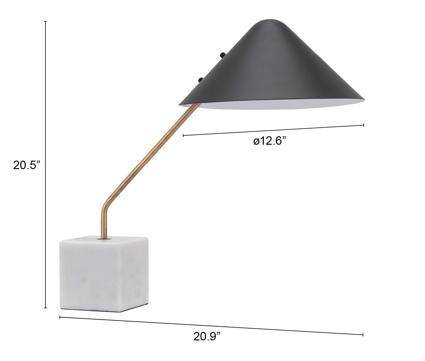 HomeRoots 52" White Bedside Table Lamp With Black Cone Shade
