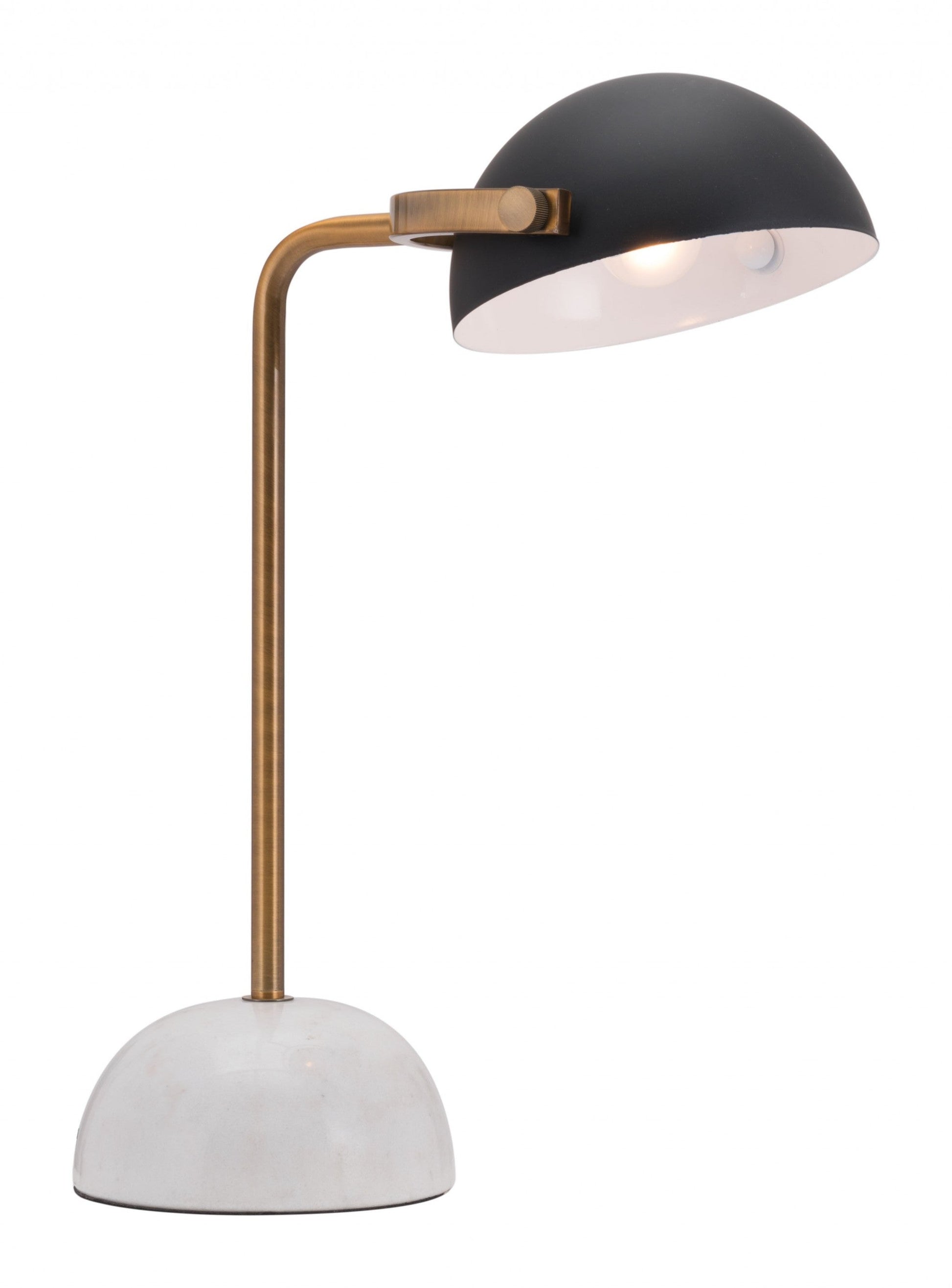 HomeRoots 54" White Bedside Table Lamp With Black Bowl Shade