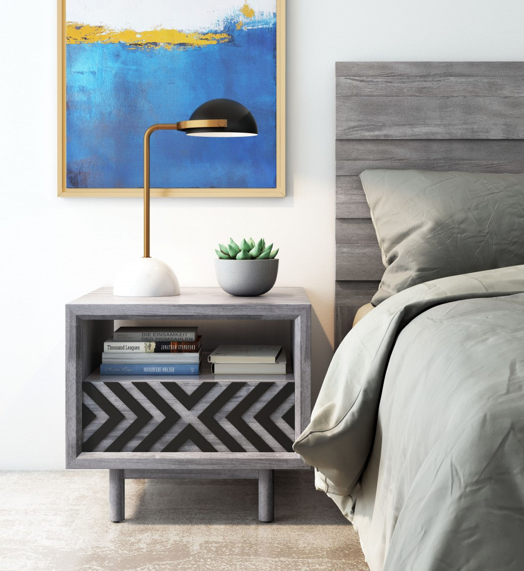 HomeRoots 54" White Bedside Table Lamp With Black Bowl Shade
