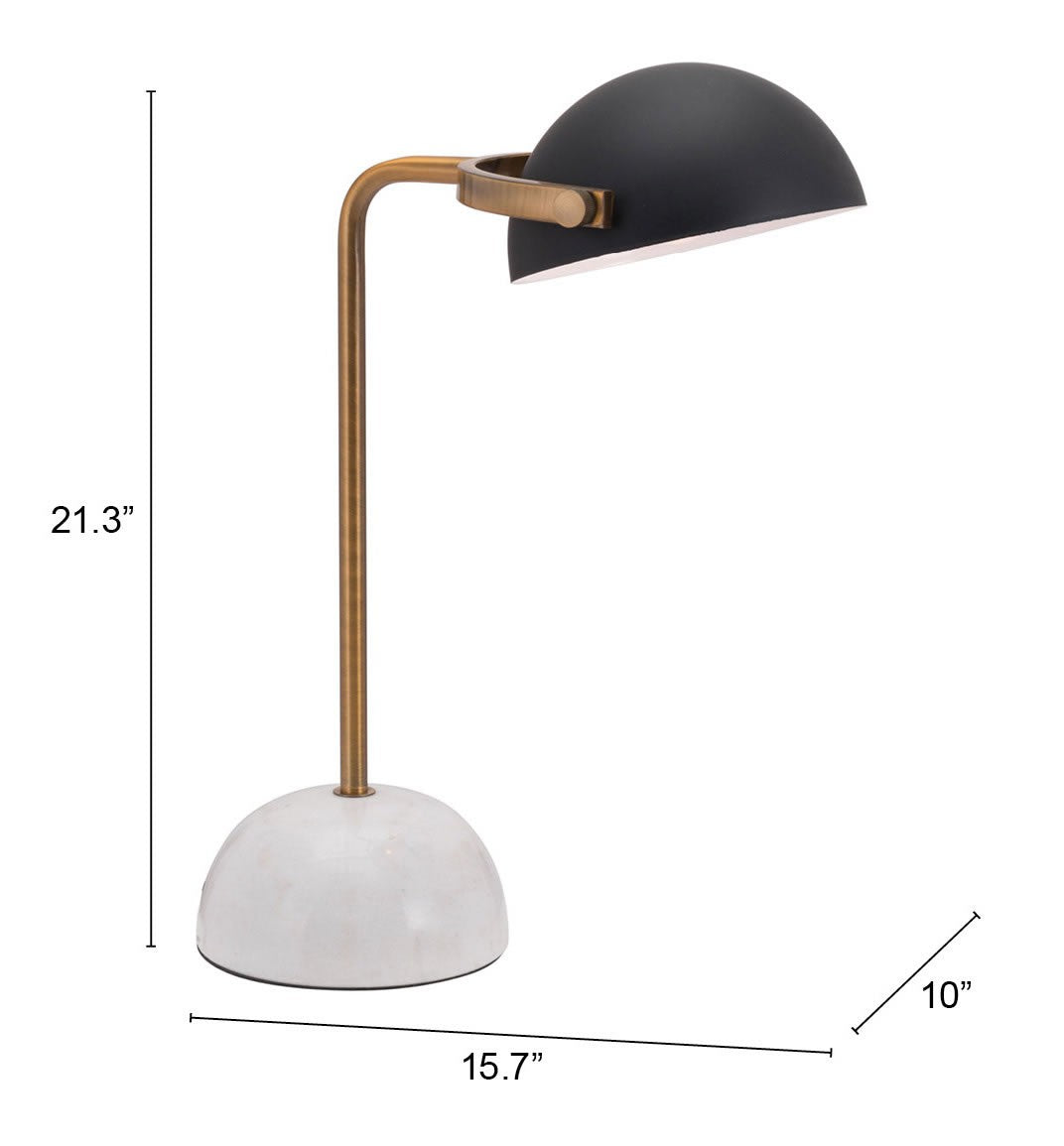 HomeRoots 54" White Bedside Table Lamp With Black Bowl Shade