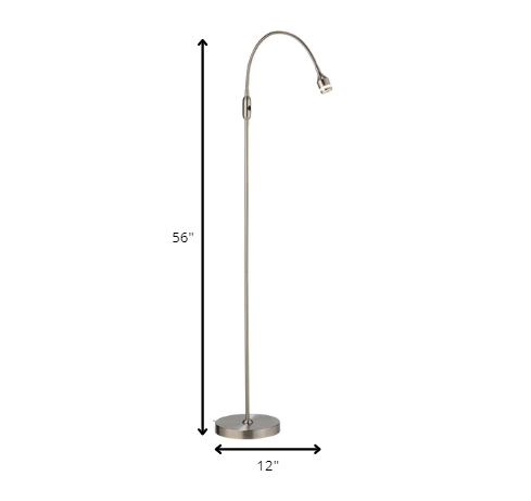 HomeRoots 56" Arched Floor Lamp With Adjustable LED in Brushed Steel Finish