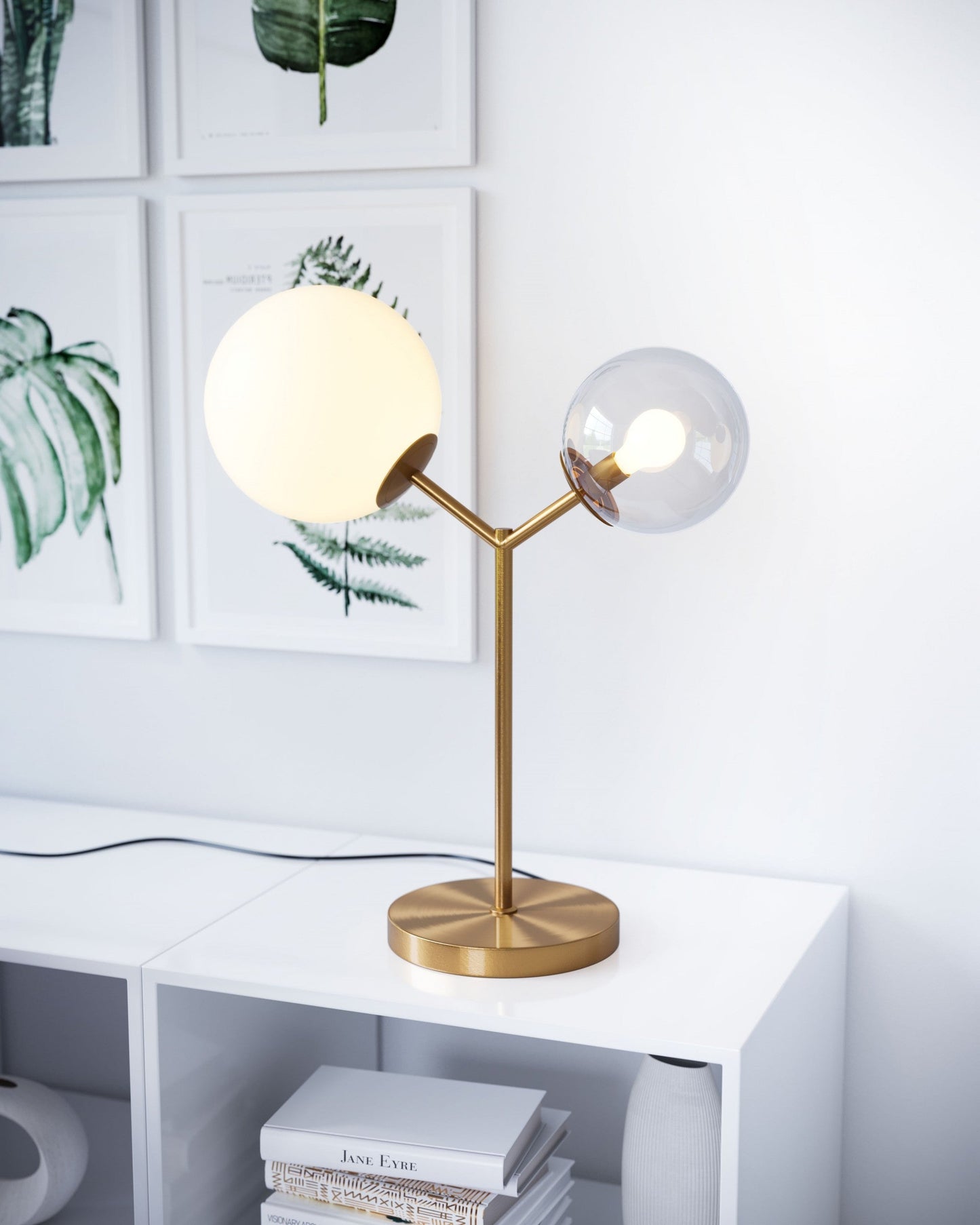 HomeRoots 56" Copper Bedside Table Lamp With Clear Globe Shade