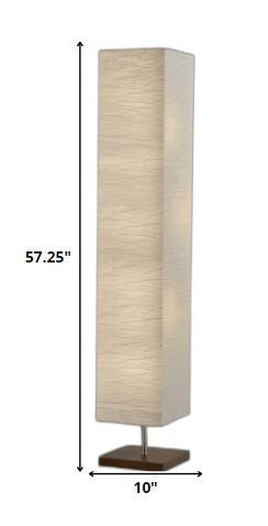 HomeRoots 57" Two Light Column Floor Lamp With White Rectangular Shade in Brushed Finish