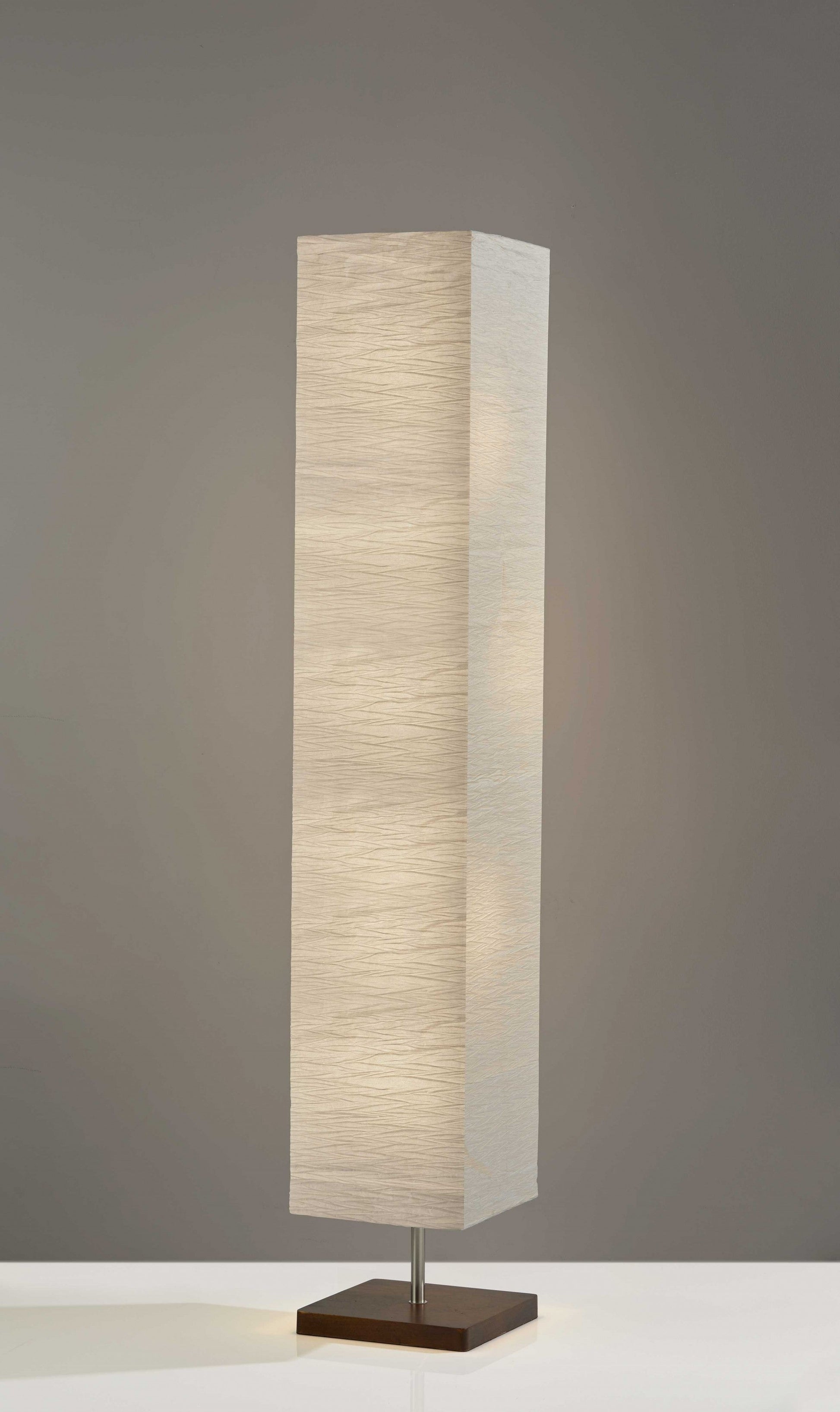 HomeRoots 57" Two Light Column Floor Lamp With White Rectangular Shade in Brushed Finish