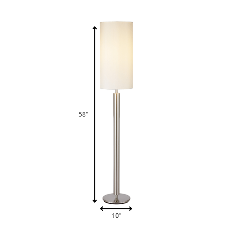 HomeRoots 58" Traditional Shaped Floor Lamp With White Drum Shade and Brushed Steel Finish