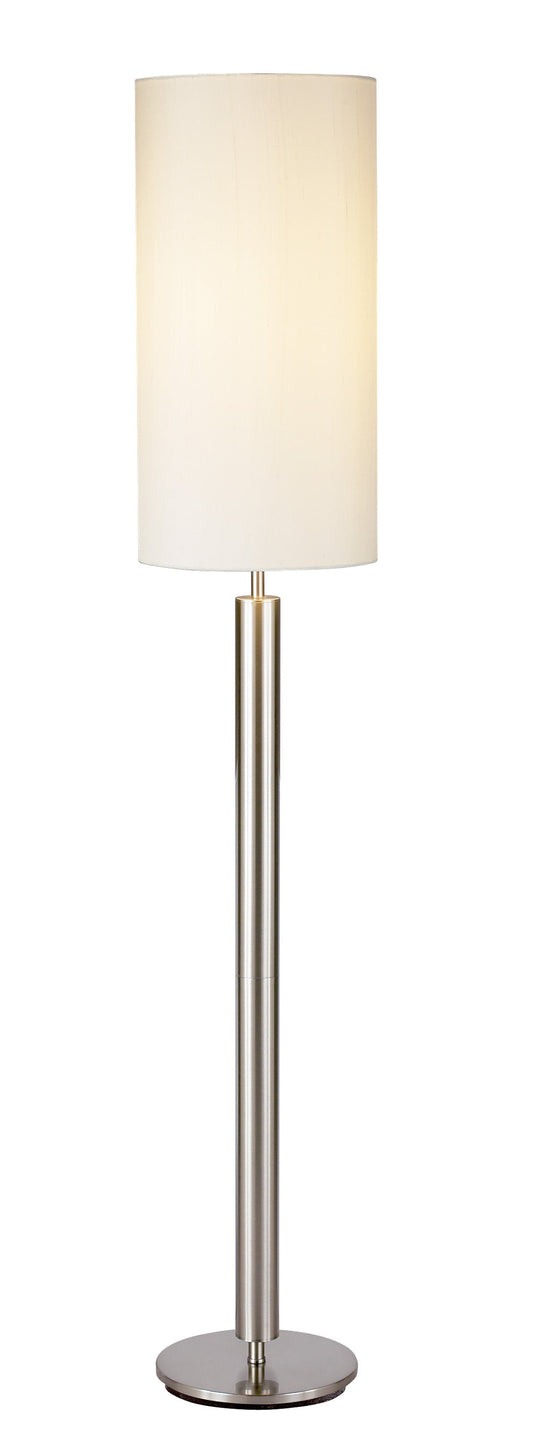 HomeRoots 58" Traditional Shaped Floor Lamp With White Drum Shade and Brushed Steel Finish