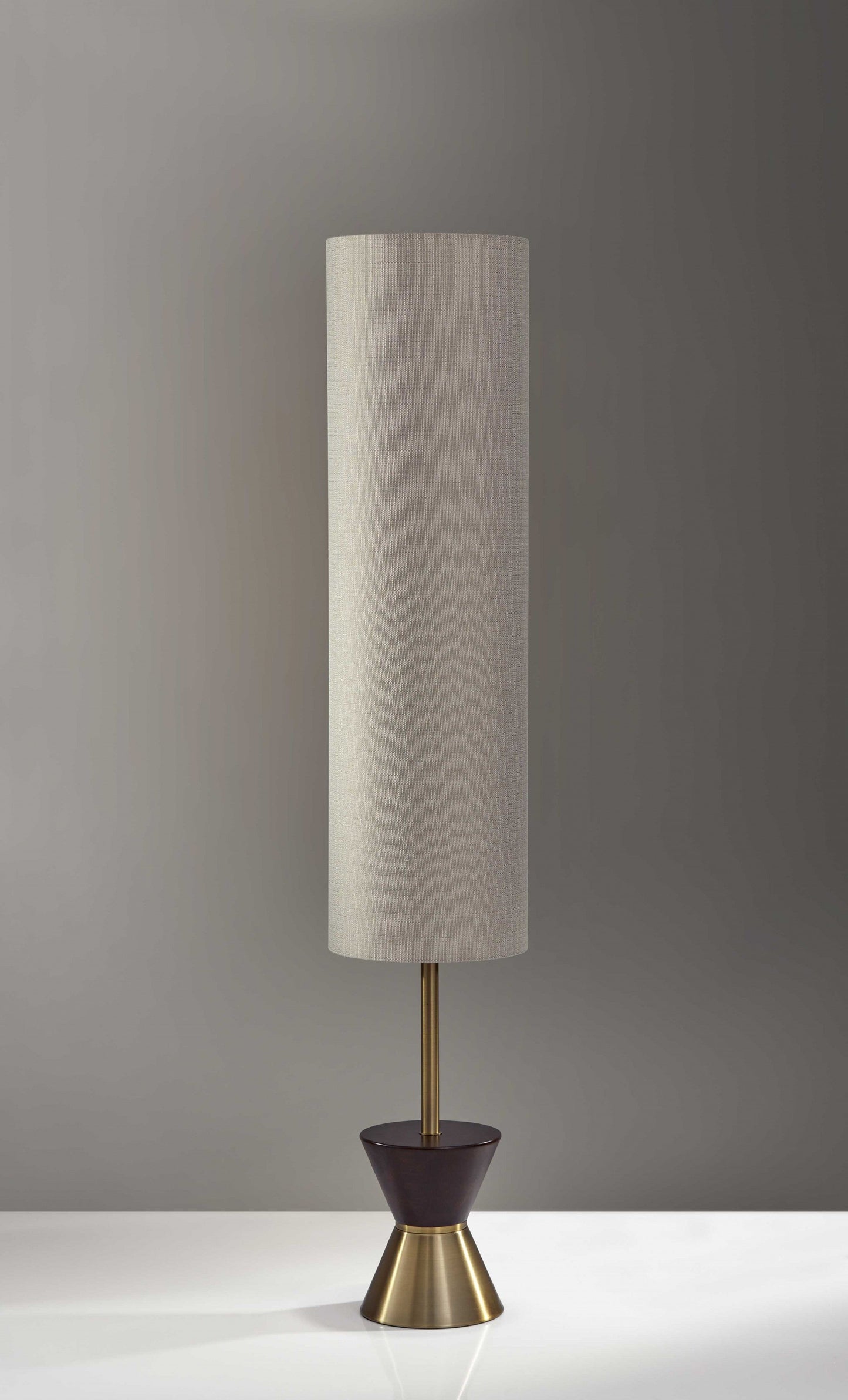 HomeRoots 59" Brass And Wood Textured Cylinder Floor Lamp in Brass Finish