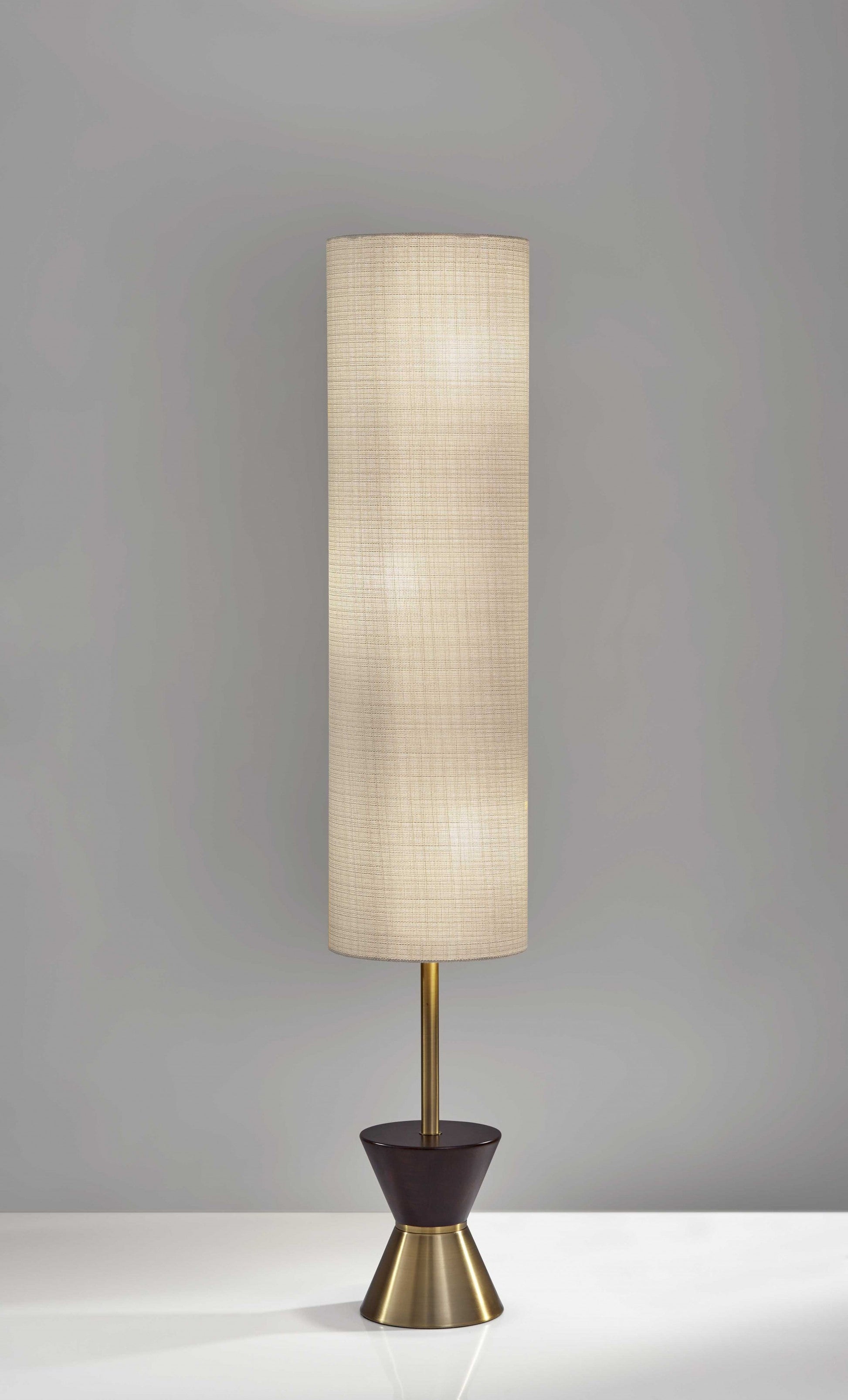 HomeRoots 59" Brass And Wood Textured Cylinder Floor Lamp in Brass Finish