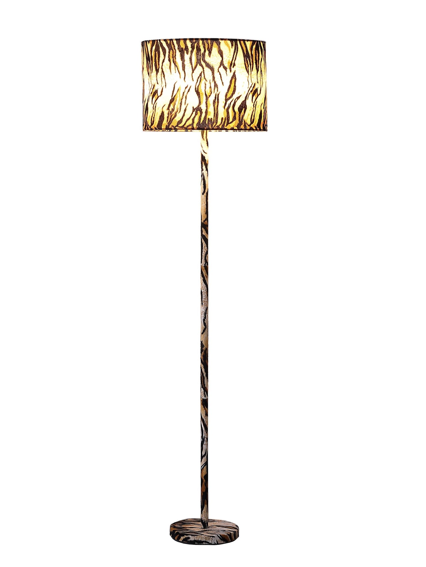 HomeRoots 59” Floor Lamp With Beige Black and Brown Faux Tiger