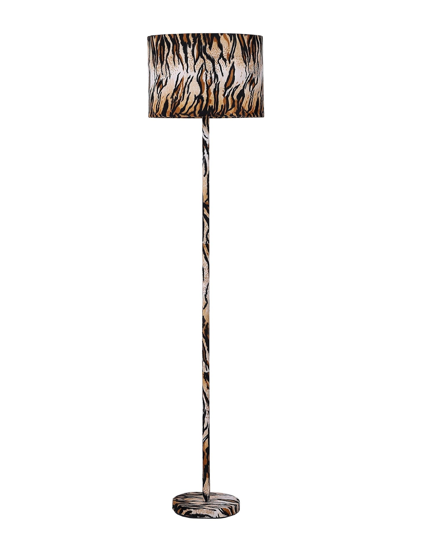 HomeRoots 59” Floor Lamp With Beige Black and Brown Faux Tiger