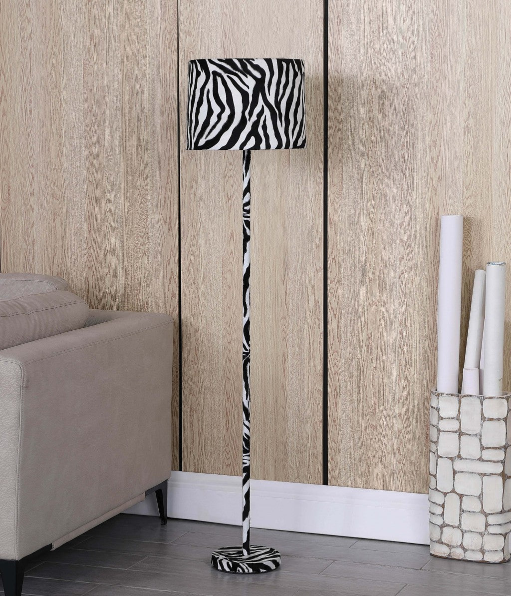 HomeRoots 59” Floor Lamp With Black and White Faux Zebra Print Finish